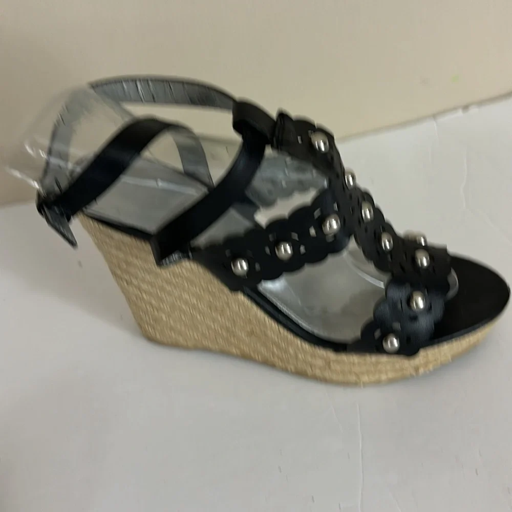 Cato Studded Black Platform Wedge Espadrille Sandals Size 8